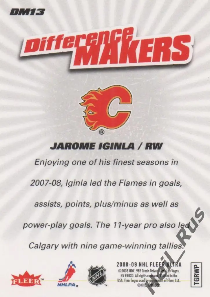 Хоккей. Карточка Jarome Iginla/Джером Игинла (Calgary Flames / Калгари) НХЛ/NHL 1