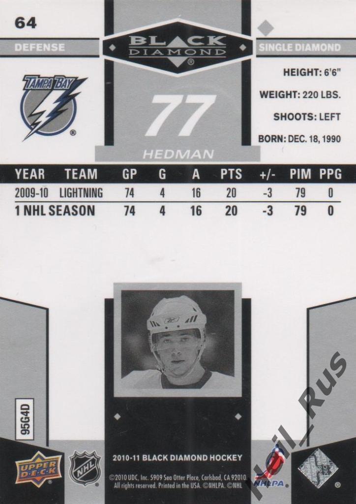 Хоккей; Карточка Виктор Хедман (Tampa Bay Lightning, Барыс Астана) НХЛ/NHL, КХЛ 1