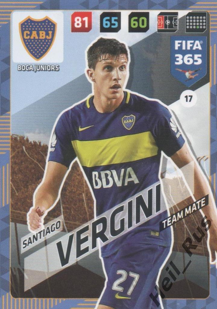 Футбол. Карточка Vergini / Сантьяго Вергини (Boca Juniors / Бока Хуниорс) Panini