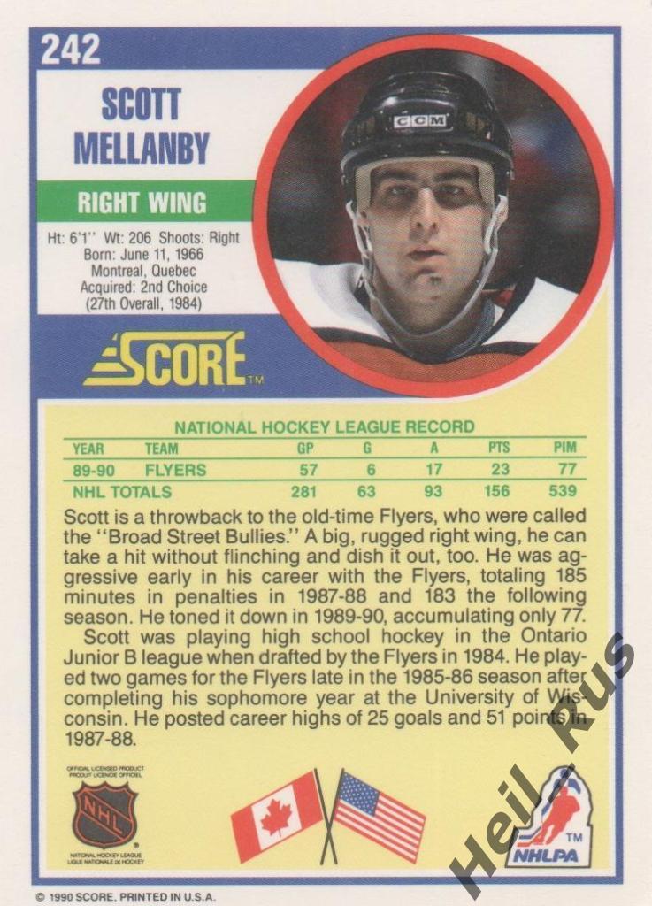 Хоккей. Карточка Scott Mellanby / Скотт Мелланби (Philadelphia Flyers) НХЛ/NHL 1