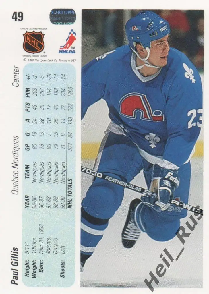 Хоккей Карточка Paul Gillis/Пол Гиллис (Quebec Nordiques/Квебек Нордикс) НХЛ/NHL 1
