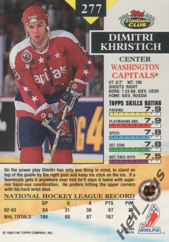 Хоккей Карточка Дмитрий Христич (Вашингтон, Металлург Магнитогорск/Сокол НХЛ/NHL 1