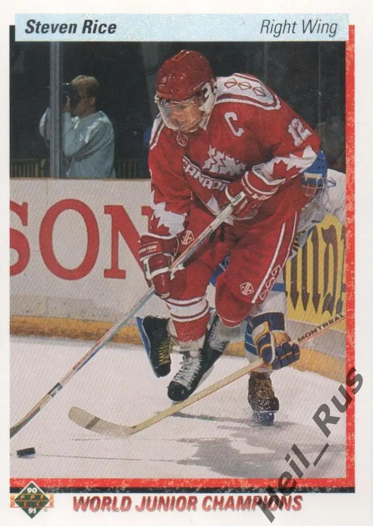 Хоккей. Карточка Steven Rice / Стивен Райс (Canada / Канада) НХЛ/NHL 1990-91