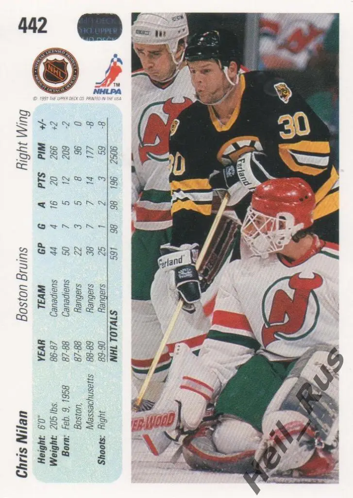 Хоккей. Карточка Chris Nilan / Крис Нилан (Boston Bruins/Бостон Брюинз) НХЛ/NHL 1