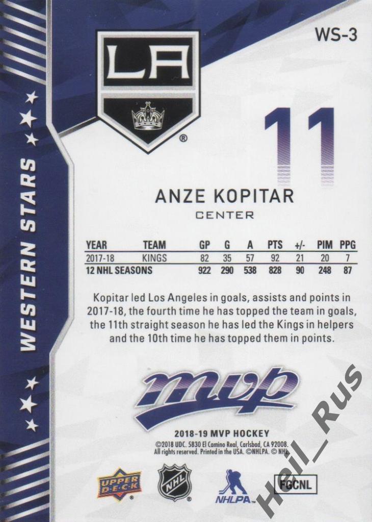 Хоккей. Карточка Anze Kopitar/Анже Копитар (Los Angeles Kings / Кингз) НХЛ/NHL 1