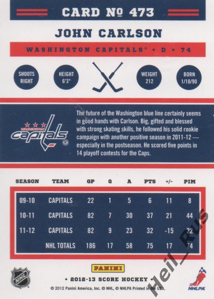 Хоккей. Карточка John Carlson/Джон Карлсон Washington Capitals/Вашингтон НХЛ/NHL 1