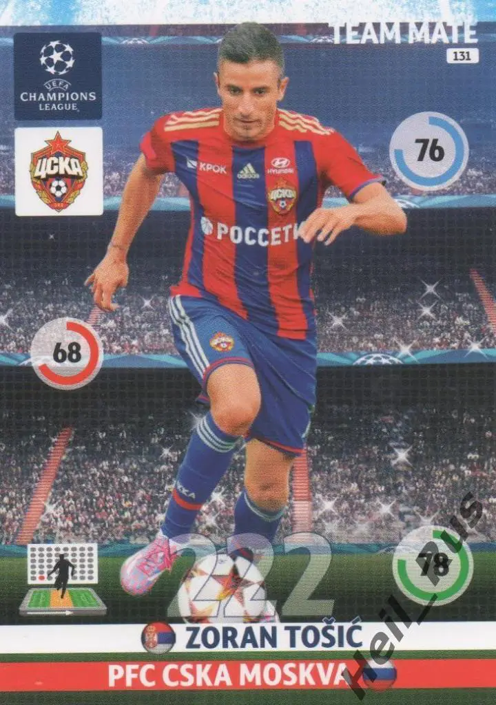 Футбол. Карточка Зоран Тошич (ЦСКА Москва) Лига Чемпионов 2014-15 Panini/Панини