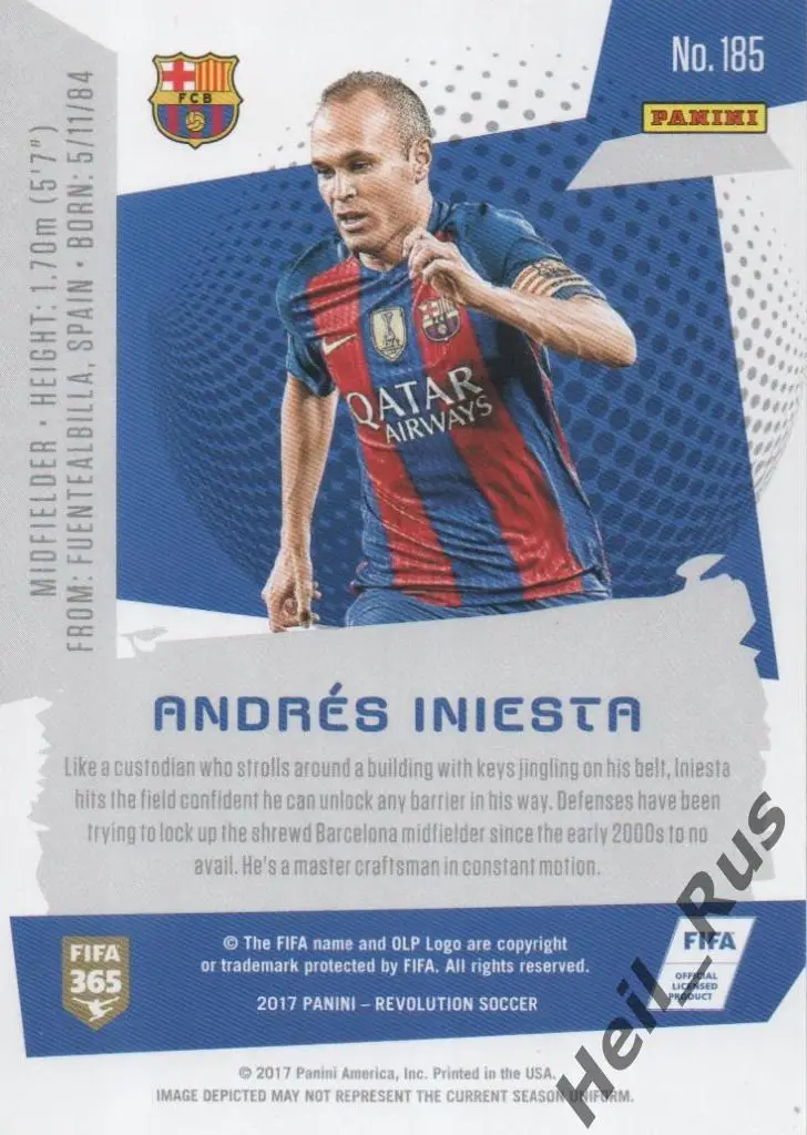 Футбол. Карточка Andres Iniesta / Андрес Иньеста (Барселона) Panini/Панини 2017 1