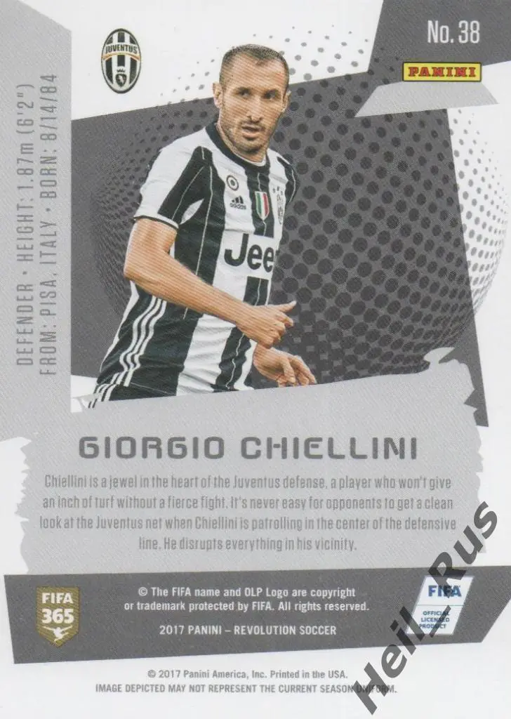 Футбол. Карточка Giorgio Chiellini/Джорджо Кьеллини Juventus/Ювентус Panini 2017 1