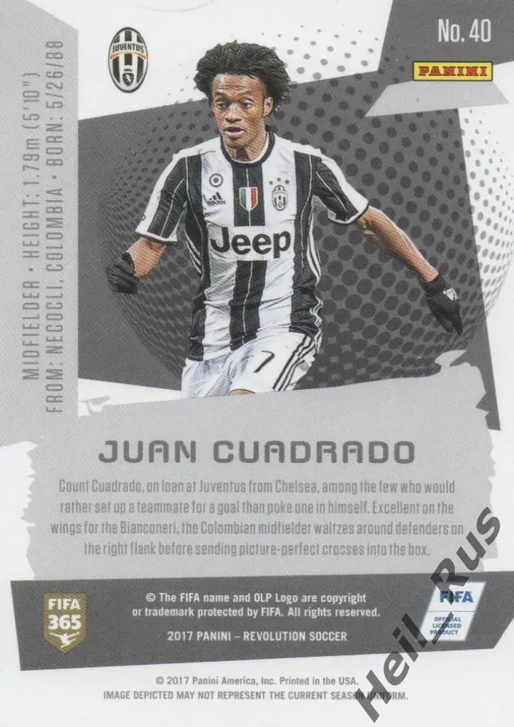 Футбол. Карточка Juan Cuadrado/Хуан Куадрадо Juventus/Ювентус Panini/Панини 2017 1
