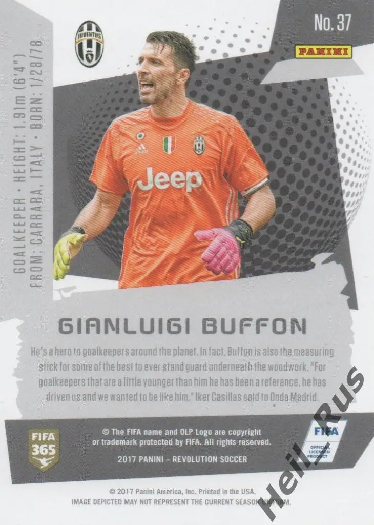 Футбол. Карточка Gianluigi Buffon/Джанлуиджи Буффон Juventus/Ювентус Panini 2017 1