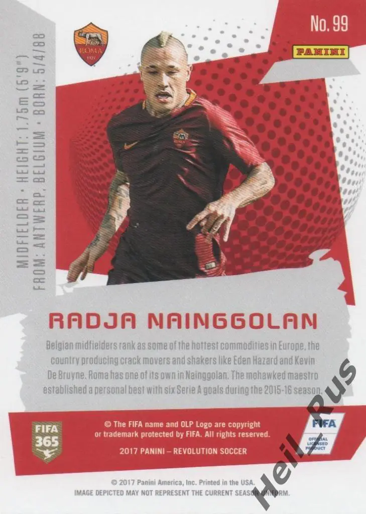 Футбол Карточка Radja Nainggolan/Раджа Наингголан (Roma/Рома, Интер) Panini 2017 1