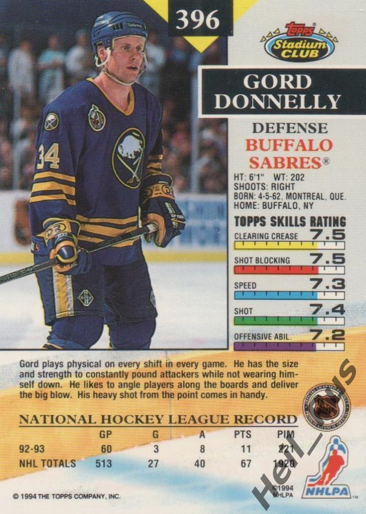 Хоккей. Карточка Gord Donnelly/Горд Доннелли (Buffalo Sabres / Баффало) НХЛ/NHL 1