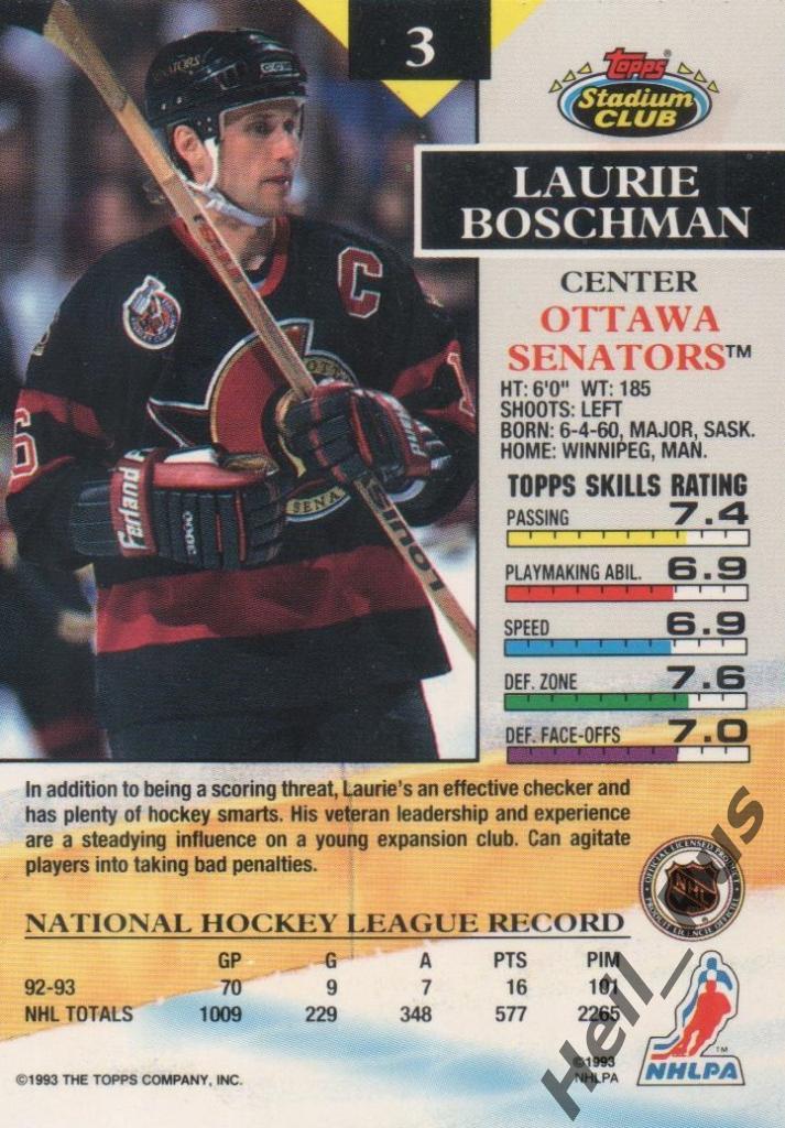 Хоккей. Карточка Laurie Boschman/Лори Бошман (Ottawa Senators / Оттава) НХЛ/NHL 1