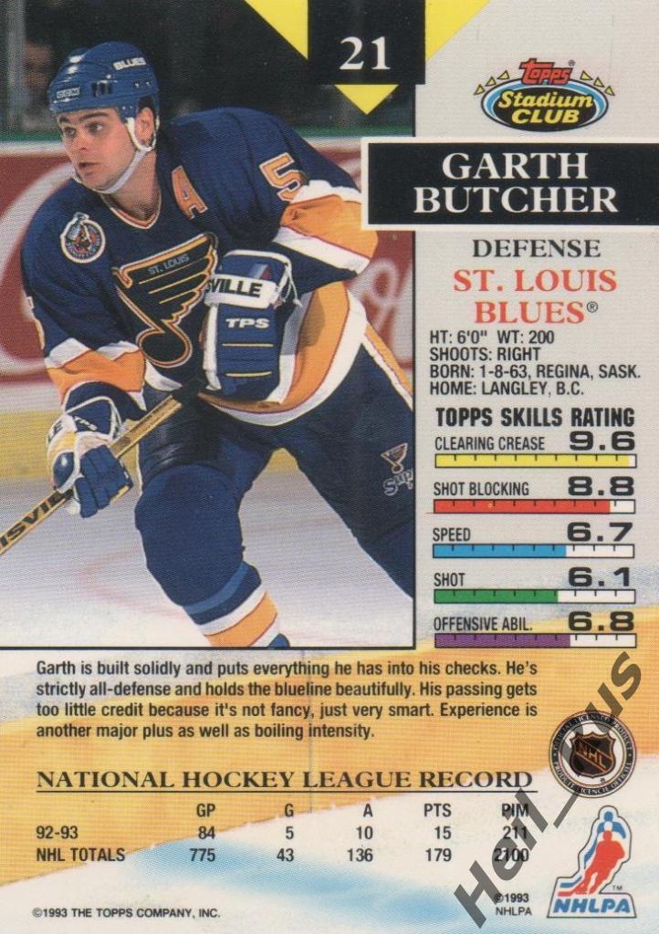 Хоккей Карточка Garth Butcher/Гарт Батчер St. Louis Blues/Сент-Луис Блюз NHL/НХЛ 1