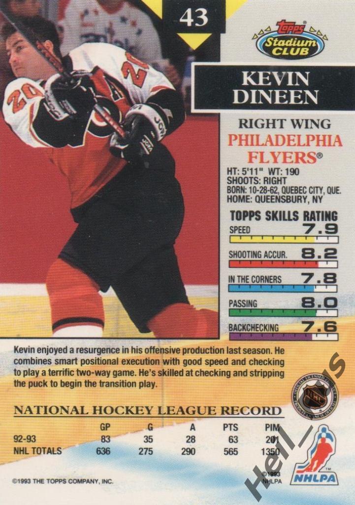 Хоккей Карточка Kevin Dineen/Кевин Дайнин (Philadelphia Flyers/Флайерз) НХЛ/NHL 1