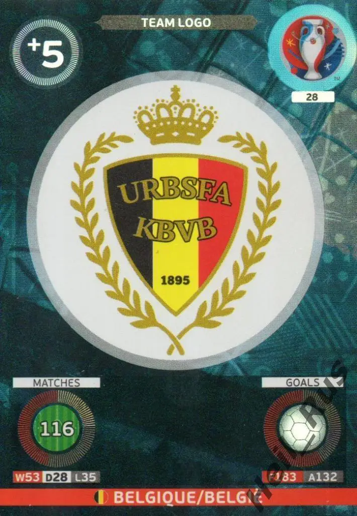 Футбол. Карточка Team Logo Belgique/Логотип Бельгия Euro/Евро 2016 Panini/Панини