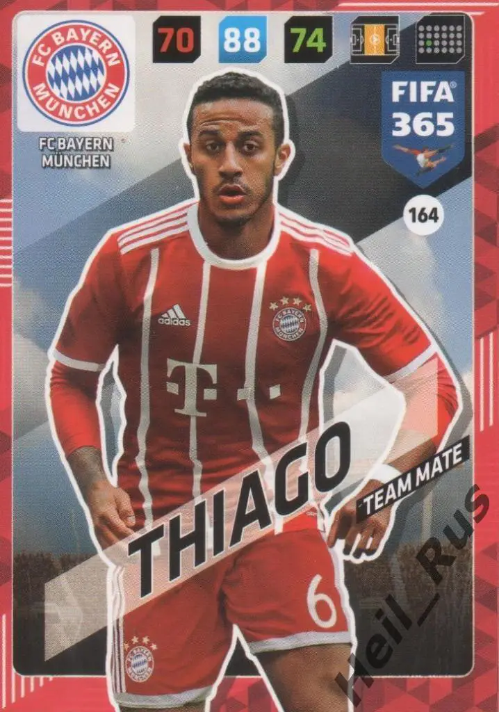 Футбол. Карточка Thiago/Тьяго Алькантара (Бавария Мюнхен) Panini/Панини 2017-18