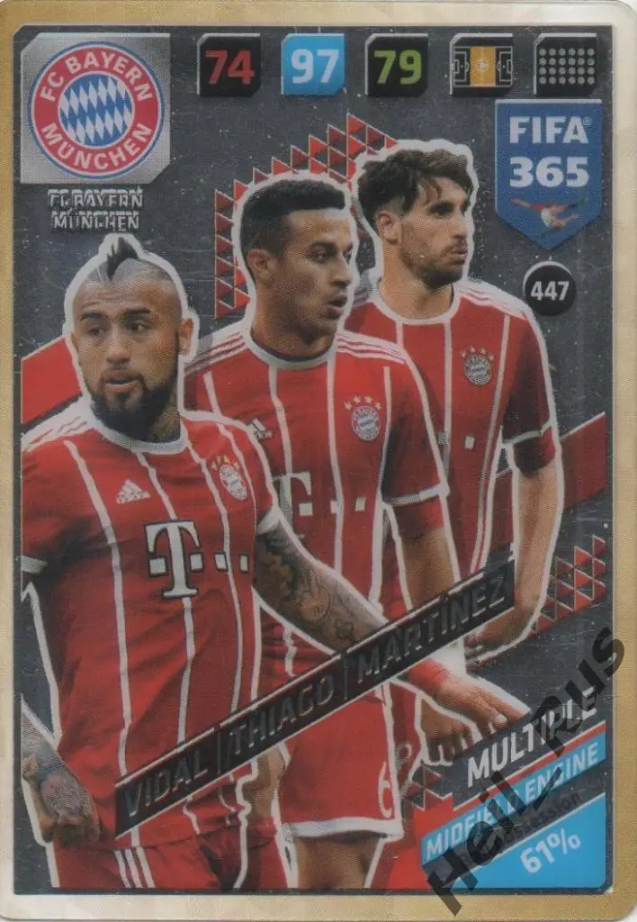 Футбол Карточка Бавария Мюнхен Видаль/Тьяго Алькантара/Хави Мартинес Panini 2018