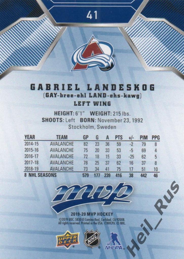 Хоккей Карточка Gabriel Landeskog/Габриэль Ландескуг Colorado Avalanche, НХЛ/NHL 1