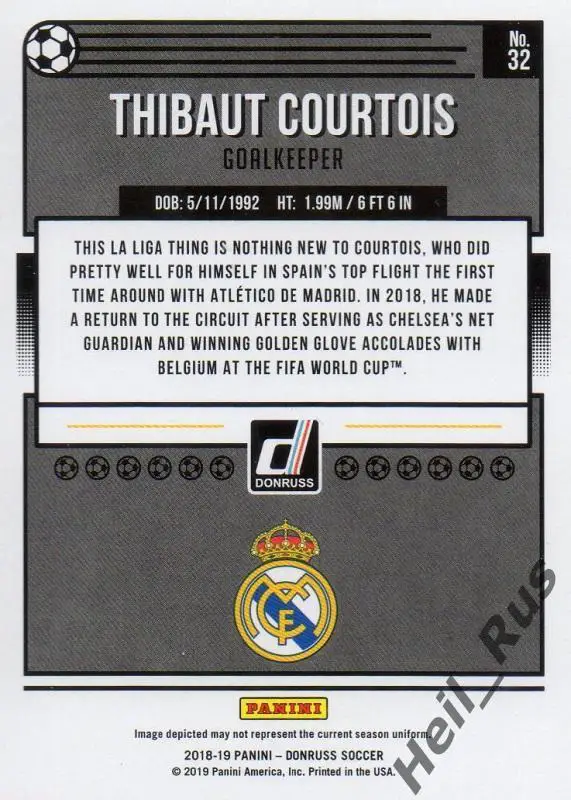 Футбол Карточка Thibaut Courtois/Тибо Куртуа (Реал Мадрид, Челси) Panini 2018-19 1