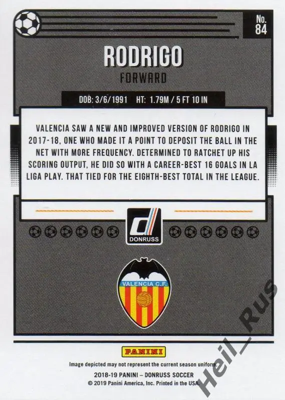 Футбол. Карточка Rodrigo / Родриго (Valencia / Валенсия) Panini/Панини 2018-19 1