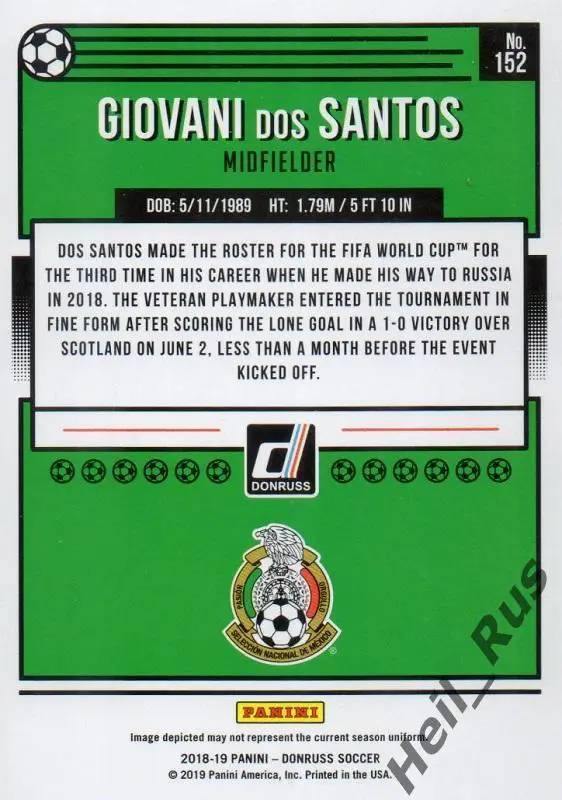 Футбол. Карточка Giovani dos Santos/Джовани дос Сантос (Мексика) Panini 2018-19 1