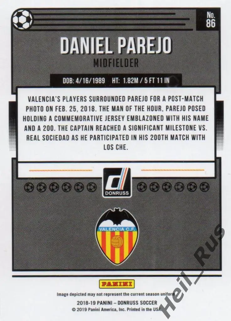 Футбол. Карточка Daniel Parejo/Даниэль Парехо (Valencia/Валенсия) Panini 2018-19 1