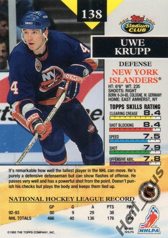 Хоккей. Карточка Uwe Krupp / Уве Крупп (New York Islanders / Айлендерс) НХЛ/NHL 1