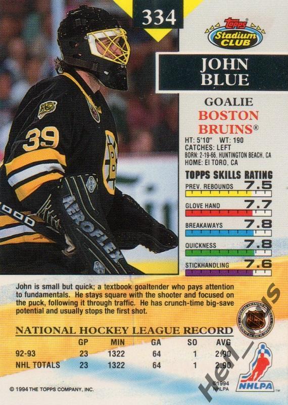 Хоккей. Карточка John Blue / Джон Блю (Boston Bruins / Бостон Брюинз) НХЛ/NHL 1