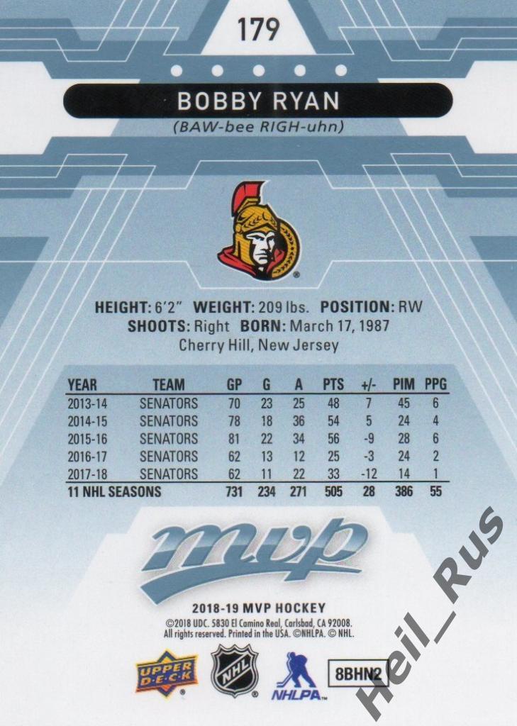 Хоккей Карточка Bobby Ryan/Бобби Райан (Ottawa Senators/Оттава Сенаторз) НХЛ/NHL 1