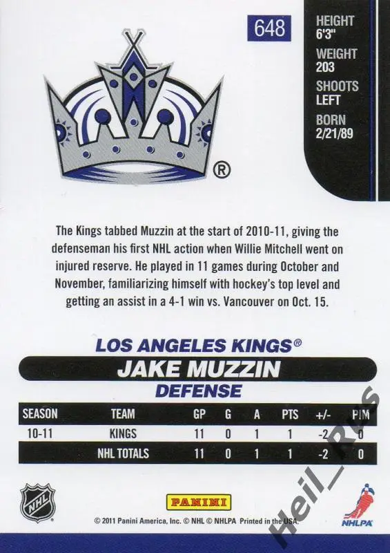 Хоккей. Карточка Jake Muzzin / Джейк Маззин (Los Angeles Kings / Кингз) НХЛ/NHL 1