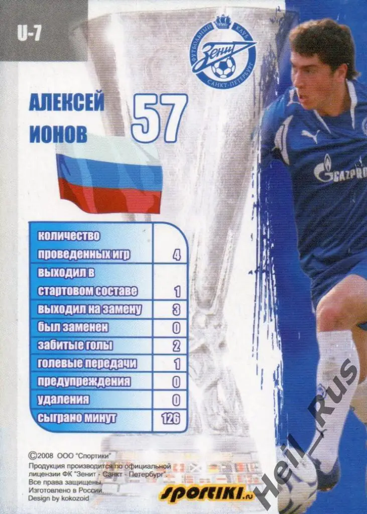 Футбол Карточка Алексей Ионов Зенит Санкт-Петербург, Ростов/ЦСКА, Динамо, Кубань 1