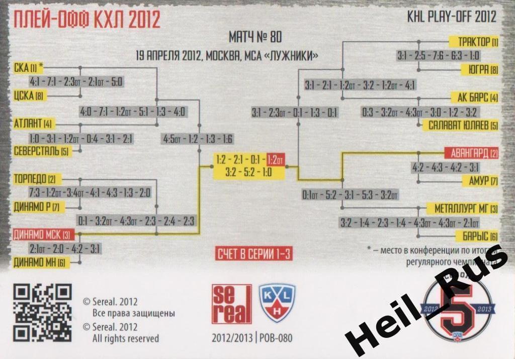 Хоккей. Карточка Динамо Москва / Авангард Омск (КХЛ Кубок Гагарина 2012) SeReal 1