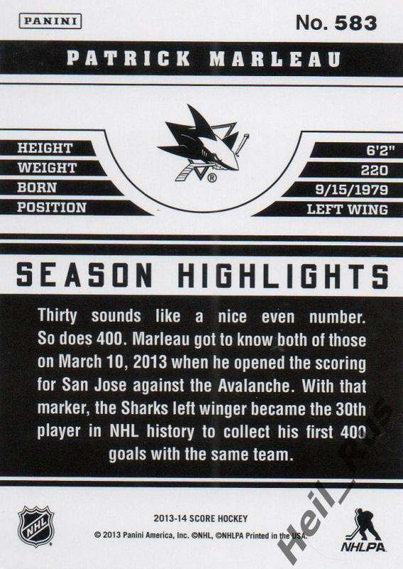 Хоккей. Карточка Patrick Marleau/Патрик Марло San Jose Sharks / Сан-Хосе НХЛ/NHL 1