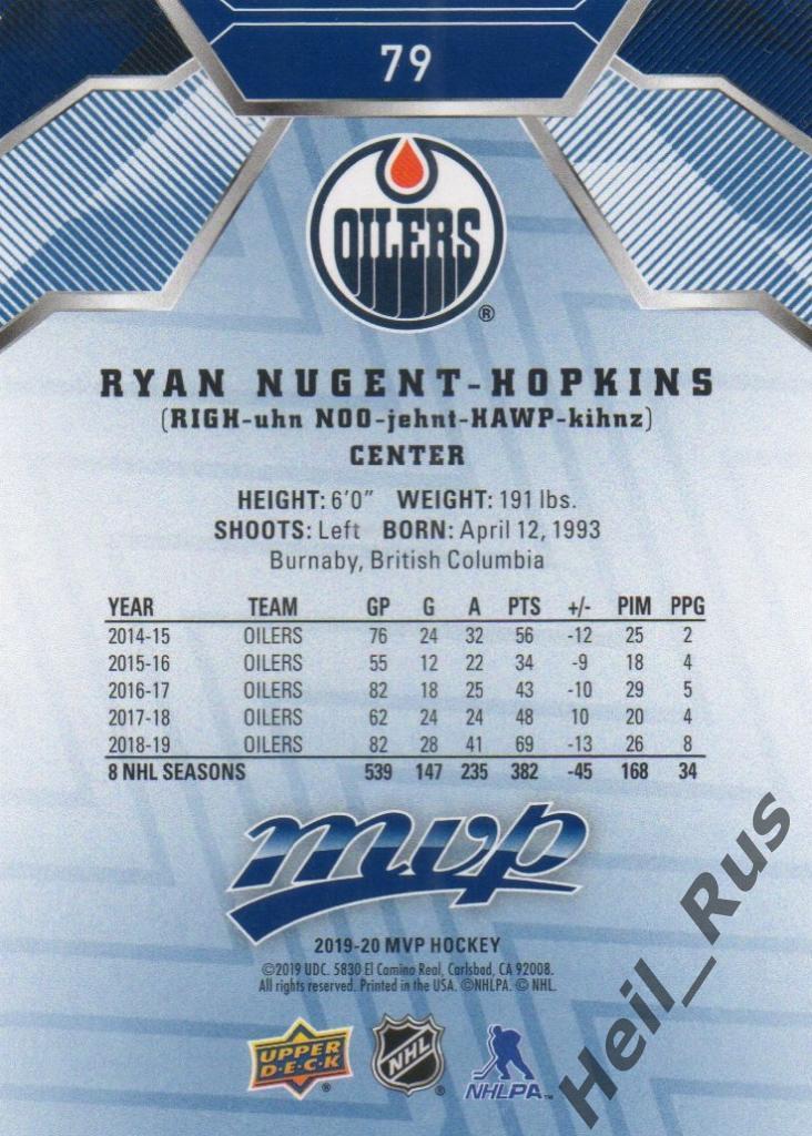 Хоккей. Карточка Райан Нюджент-Хопкинс (Edmonton Oilers/Эдмонтон Ойлерз) НХЛ/NHL 1
