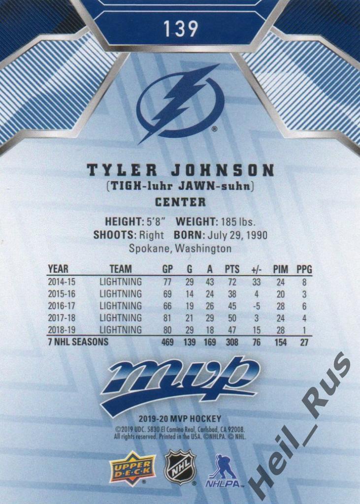 Хоккей. Карточка Tyler Johnson/Тайлер Джонсон (Tampa Bay Lightning) НХЛ/NHL 1