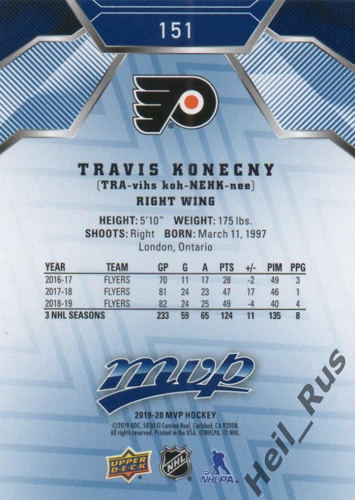 Хоккей. Карточка Travis Konecny / Трэвис Конекни (Philadelphia Flyers) НХЛ/NHL 1