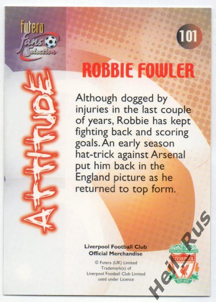 Футбол. Карточка Robbie Fowler / Робби Фаулер (Liverpool/Ливерпуль) FUTERA 2000 1