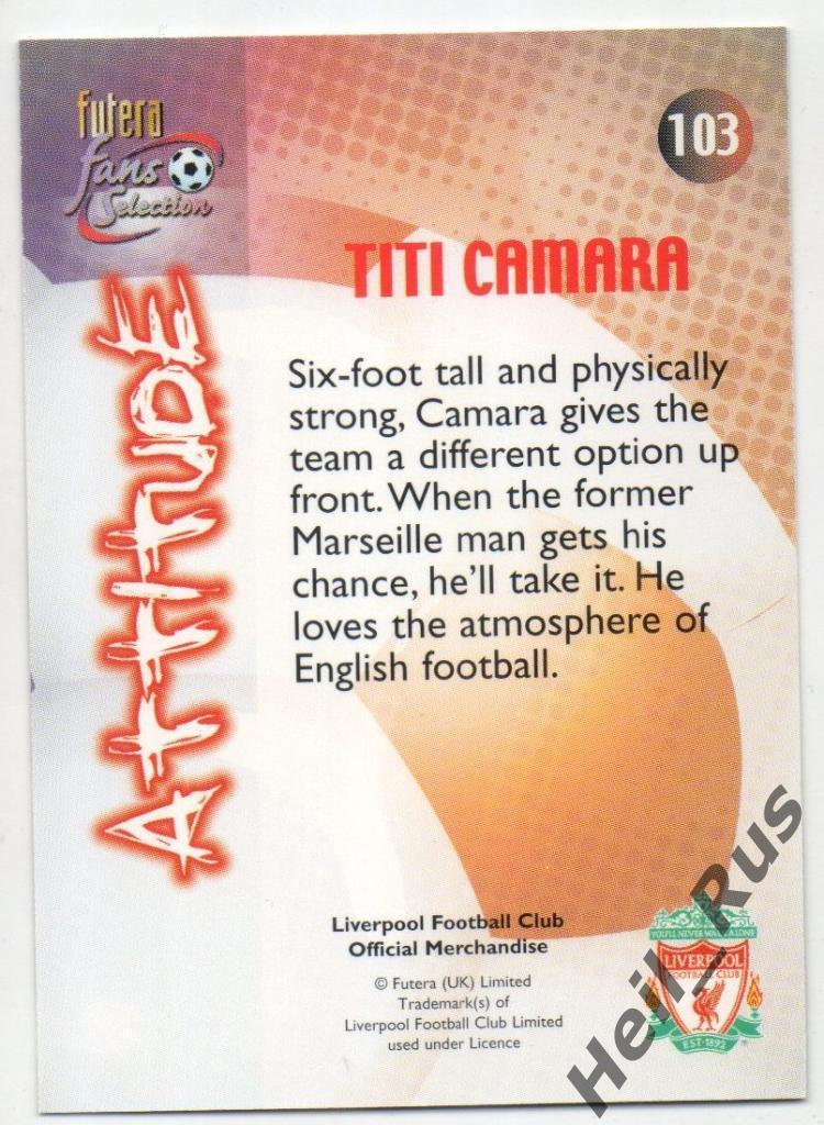 Футбол. Карточка Titi Camara / Тити Камара (Liverpool / Ливерпуль) FUTERA 2000 1