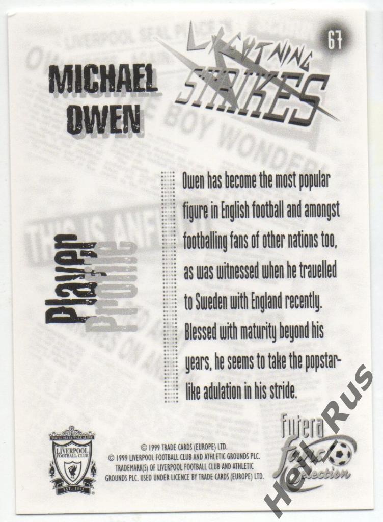 Футбол. Карточка Michael Owen / Майкл Оуэн (Liverpool / Ливерпуль) FUTERA 1999 1