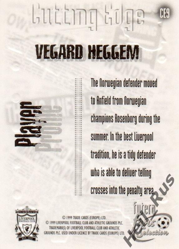 Футбол. Карточка Vegard Heggem/Вегард Хеггем (Liverpool / Ливерпуль) FUTERA 1999 1