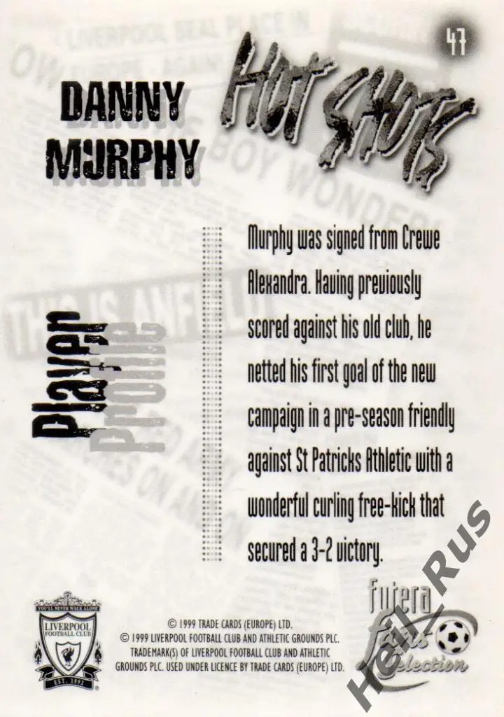 Футбол. Карточка Danny Murphy / Дэнни Мерфи (Liverpool / Ливерпуль) FUTERA 1999 1