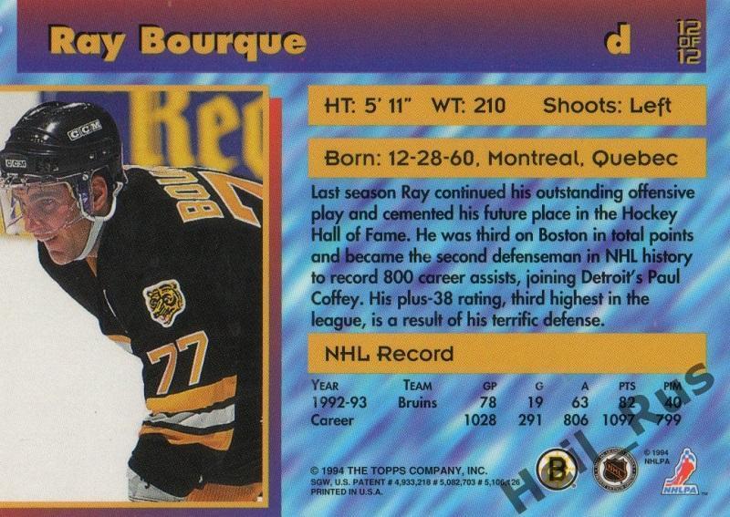 Хоккей. Карточка Ray Bourque / Рэй Бурк (Boston Bruins/Бостон Брюинз) НХЛ / NHL 1