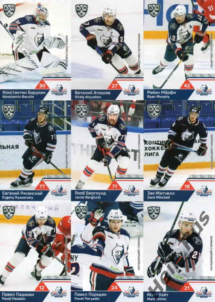 Хоккей. Нефтехимик Нижнекамск 9 карточек КХЛ сезон 2019/20 (Барулин, Порядин)