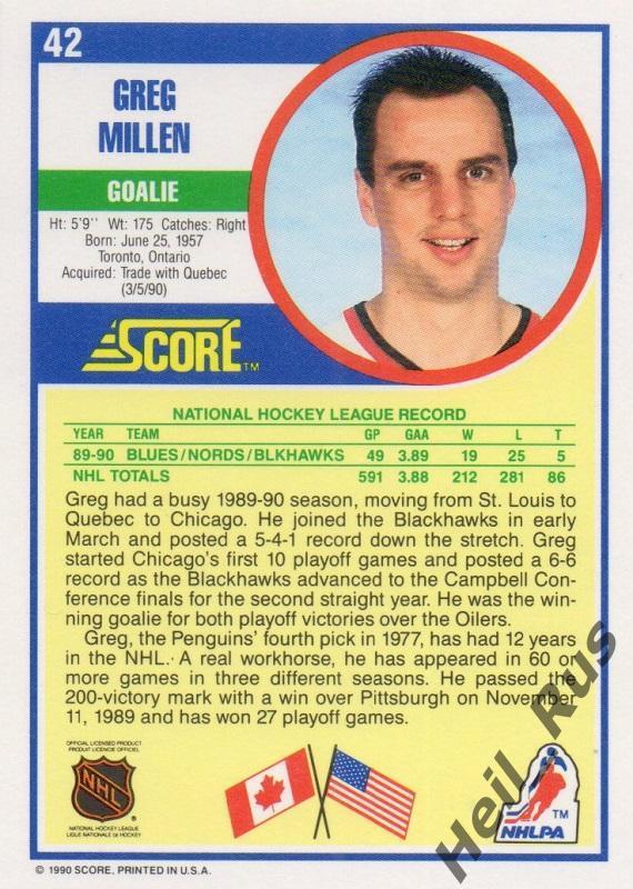 Хоккей. Карточка Greg Millen / Грег Миллен (Chicago Blackhawks / Чикаго) НХЛ/NHL 1