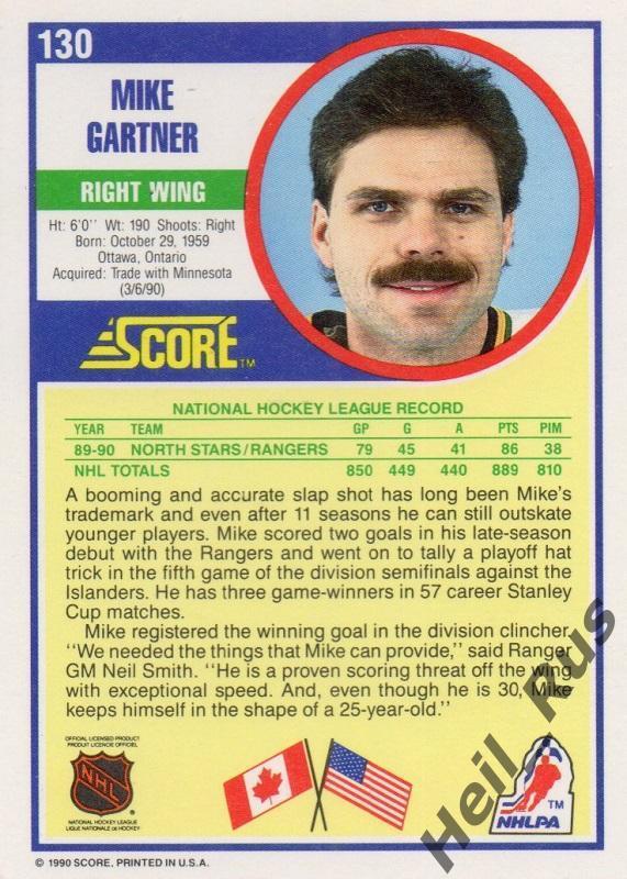 Хоккей. Карточка Mike Gartner / Майк Гартнер (New York Rangers/Нью-Йорк) НХЛ/NHL 1