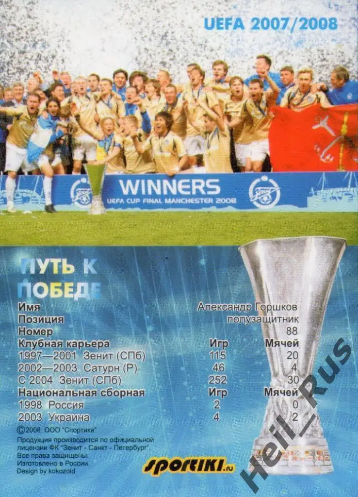 Футбол Карточка Александр Горшков Зенит Санкт-Петербург, Сатурн, Жемчужина, Нива 1