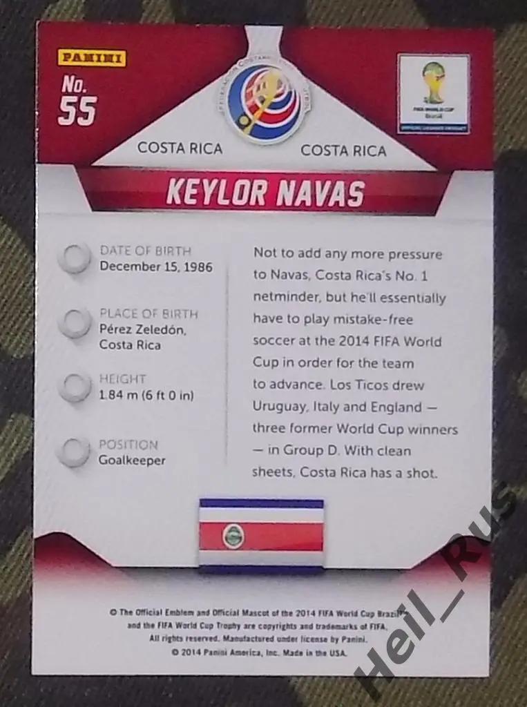 Футбол. Карточка Keylor Navas/Кейлор Навас Коста Рика Чемпионат Мира 2014 PANINI 1