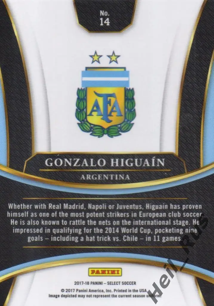 Футбол; Карточка Гонсало Игуаин (Аргентина, Милан, Ювентус, Наполи, Реал) Panini 1